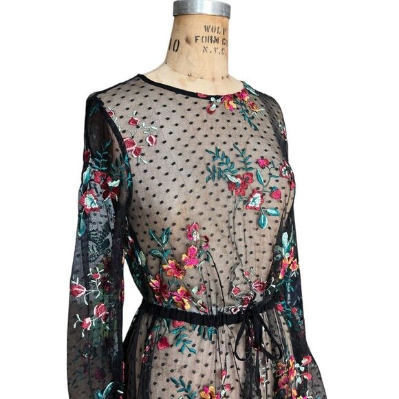 ZARA Sheer Black Floral Embroidered Mesh Blouse Size M - Picture 3 of 5